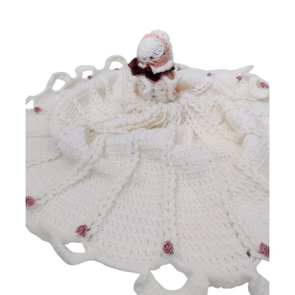 Handmade Crotchet Wedding Gown Hat Dresser Bed Doll Vintage Victorian Rosettes - Picture 3 of 6